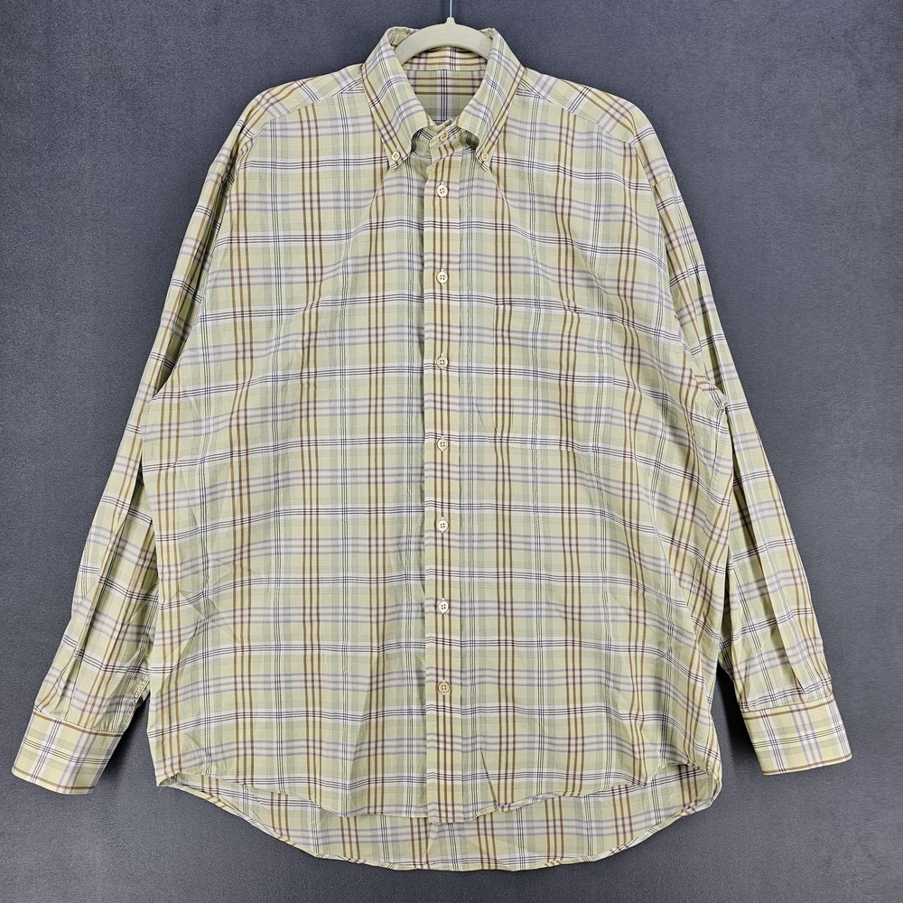 Burberry London Shirt Mens Large Beige Plaid 100% Cotton Button Down Long Sleeve